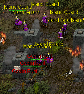 Island Guards attacking the Goblins at the south bridge